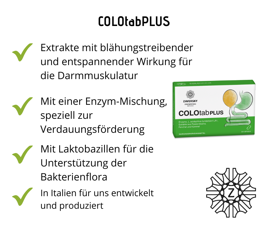 COLOtabPLUS - mit Kümmel, Fenchel, Anis, Enzymen und Passionsblume bei Apotheke Zaversky
