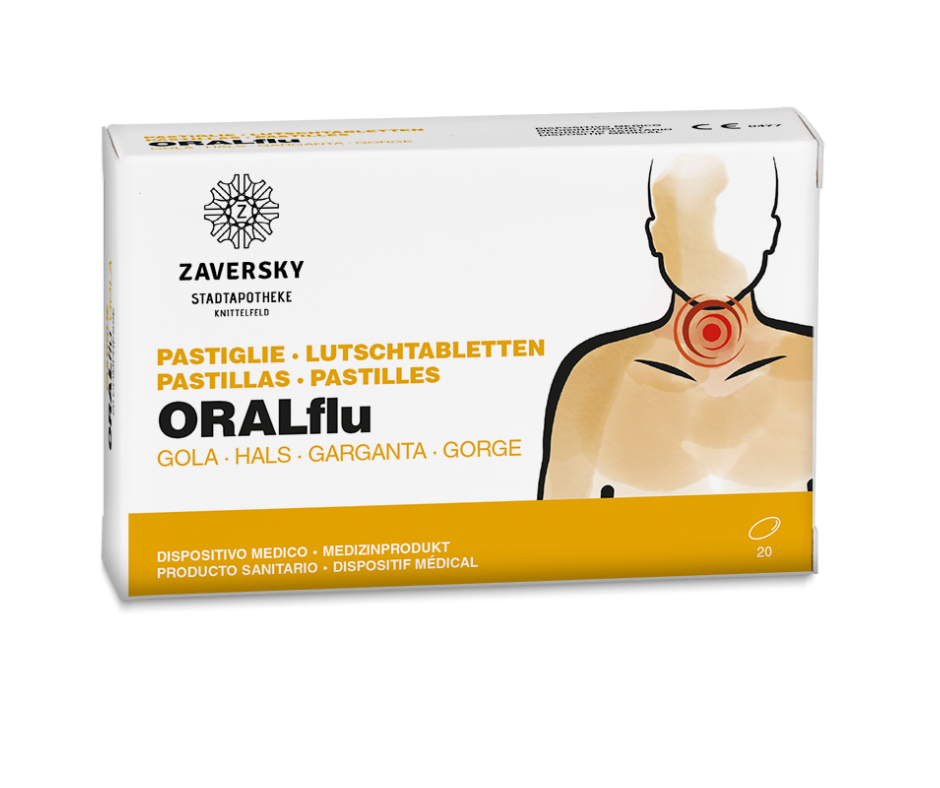 ORALflu - Lutschtabletten beruhigt den gereizten Hals bei Apotheke Zaversky