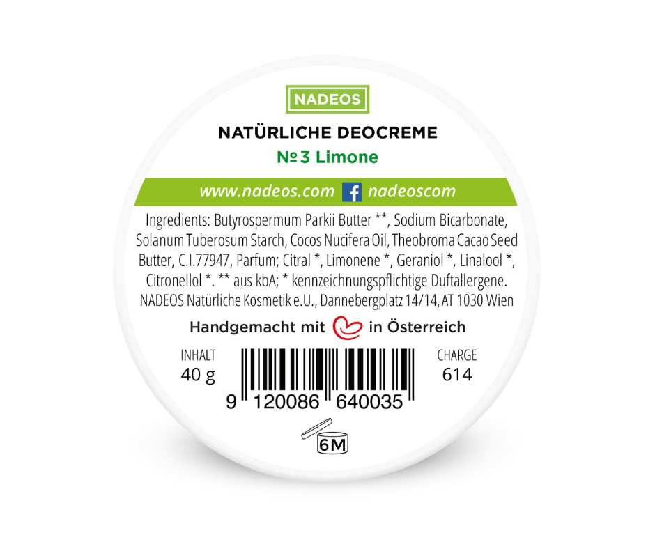 Natürliche Deocreme - NADEOS - Limone Nummer 3 bei Apotheke Zaversky