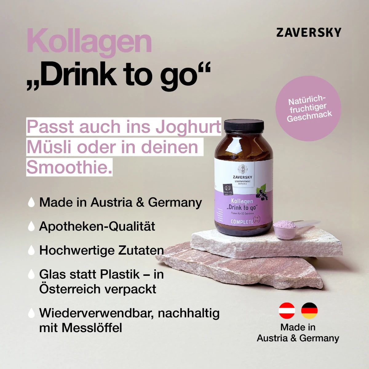 Kollagen "Drink to Go" mit Johannisbeerfruchtpulver bei Apotheke Zaversky