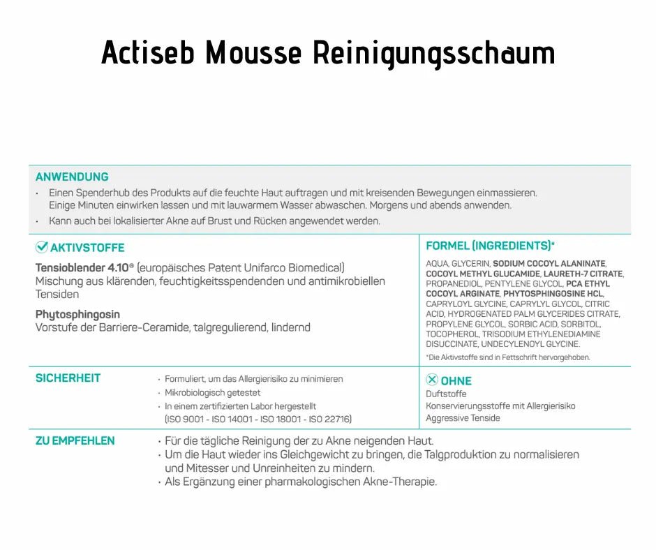 Actiseb Mousse - Ceramol ACN3 - Klärender Reinigungsschaum für Akne - Kosmetika - Apotheke Zaversky
