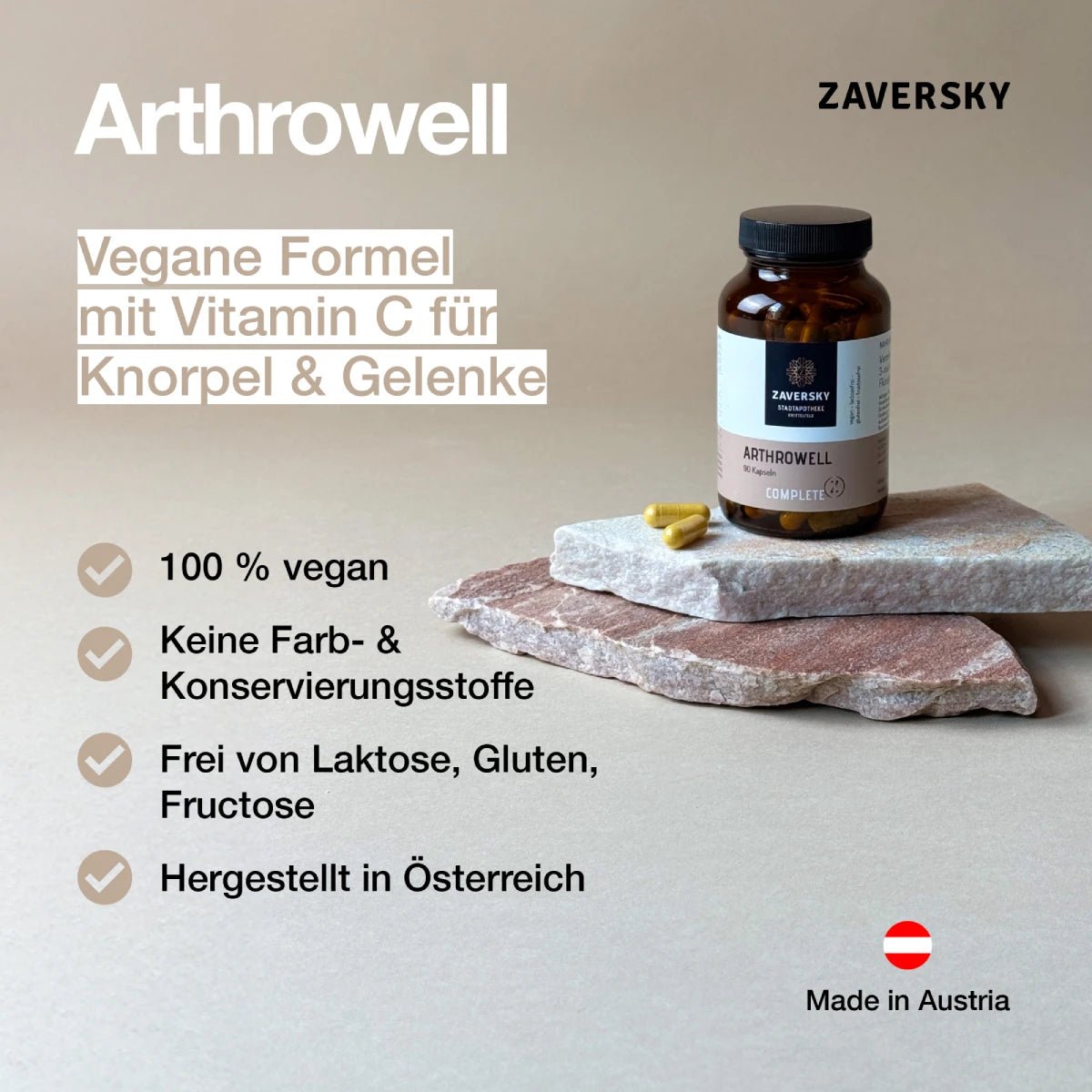 Arthrowell – Vegane Gelenk - Kapseln mit Glucosamin, Chondroitin & Vitamin C, 90 Stück - Nahrungsergänzung - Apotheke Zaversky