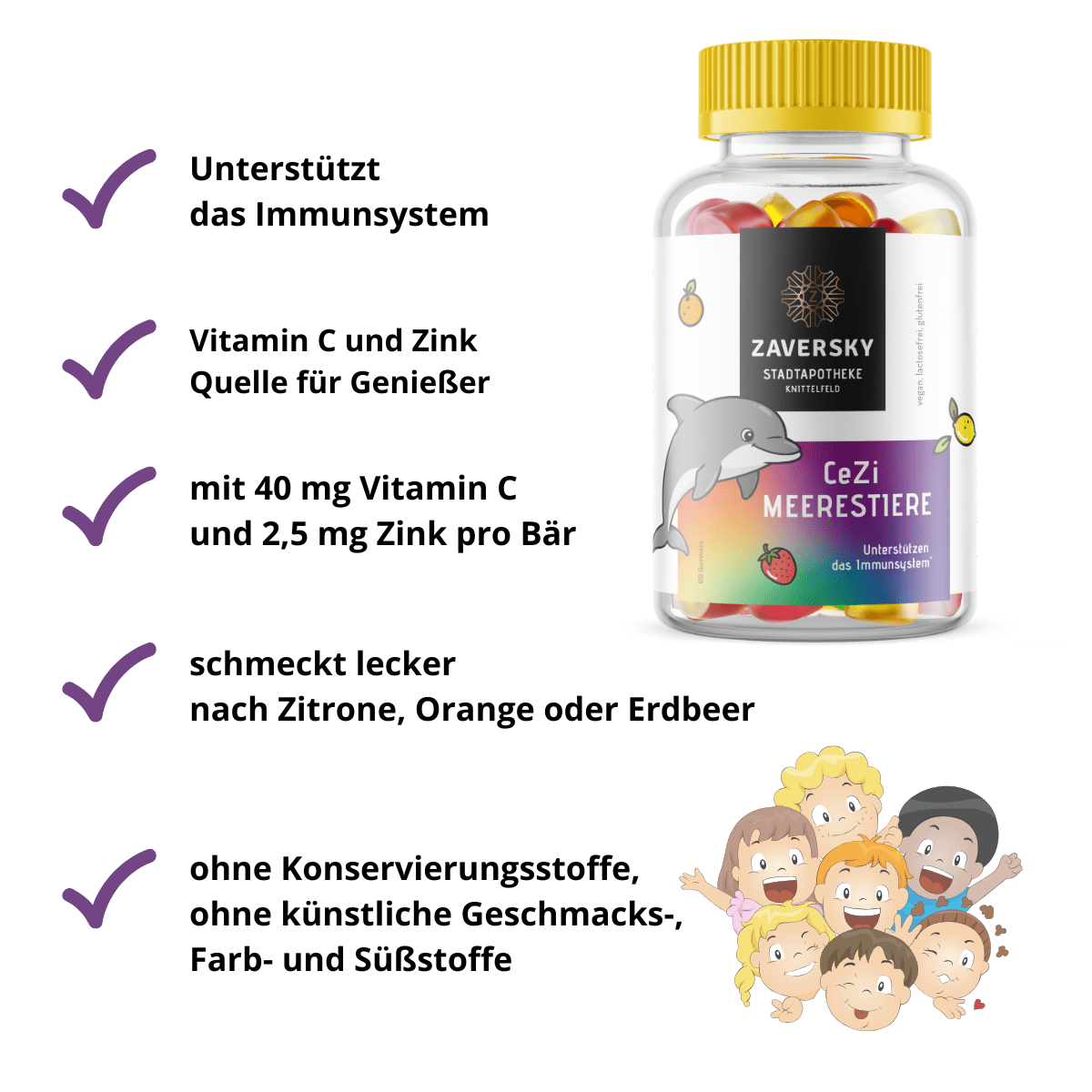 CeZi Meerestiere - Vitamin C + Zink Quelle für Genießer - 1 Flasche - Nahrungsergänzung - Apotheke Zaversky