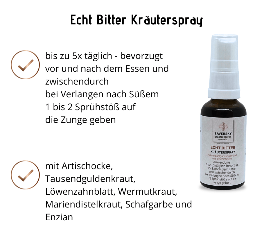 Echt Bitter Kräuterspray - bei Verlangen nach Süßem - Nahrungsergänzung - Apotheke Zaversky