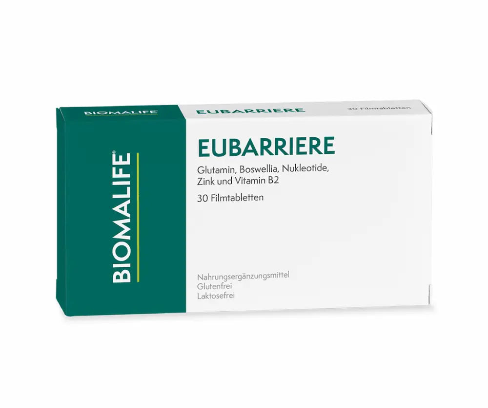 Biomalife Eubarriere Verpackung mit 30 Filmtabletten, Glutamin, Boswellia, Nukleotide, Zink und Vitamin B2, glutenfrei und laktosefrei