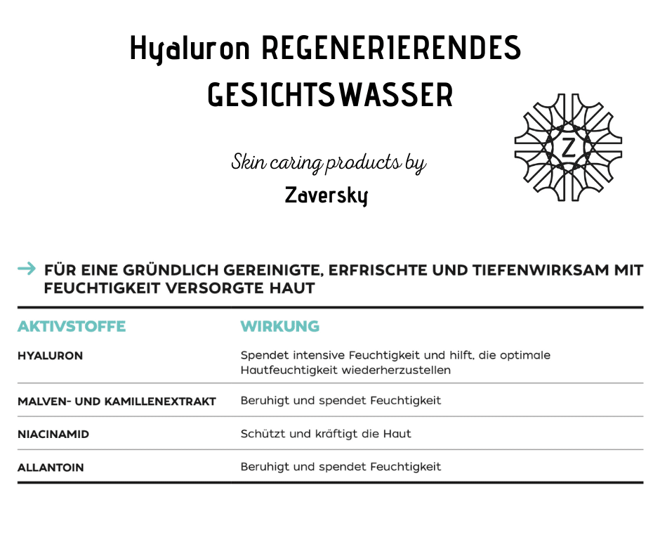 Hyaluron REGENERIERENDES GESICHTSWASSER mit Malven - und Kamillenextrakt CareZ - Kosmetika - Apotheke Zaversky