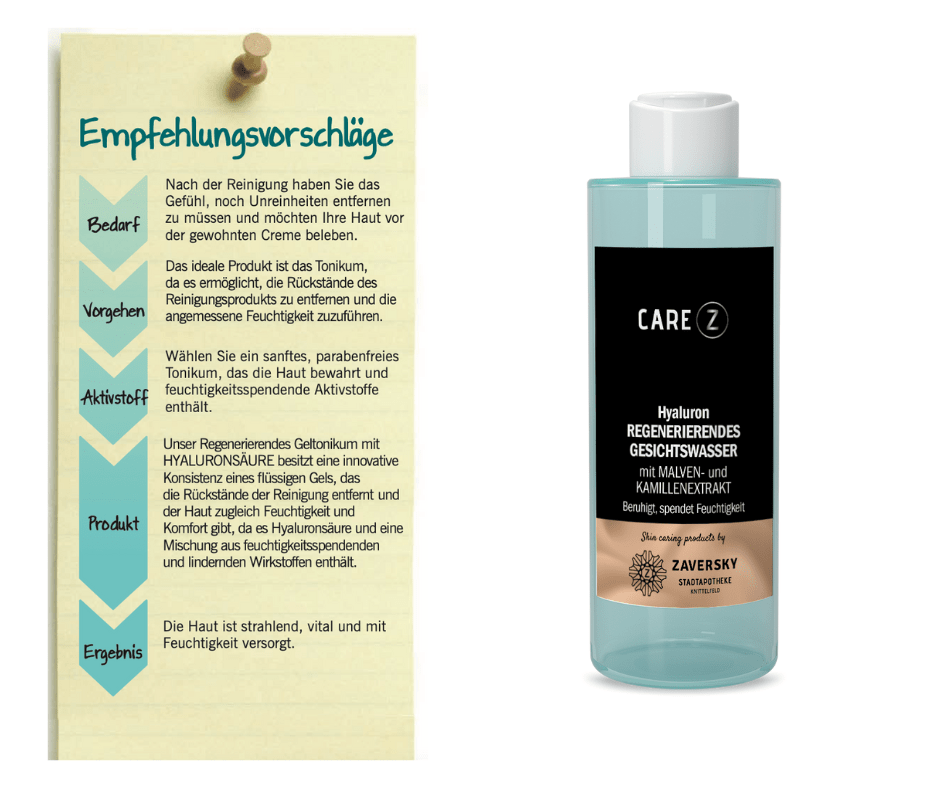 Hyaluron REGENERIERENDES GESICHTSWASSER mit Malven - und Kamillenextrakt CareZ - Kosmetika - Apotheke Zaversky