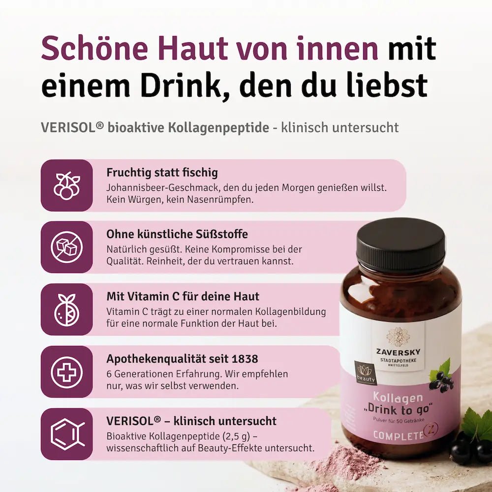 Kollagen "Drink to Go" mit Johannisbeerfruchtpulver - Nahrungsergänzung - Apotheke Zaversky