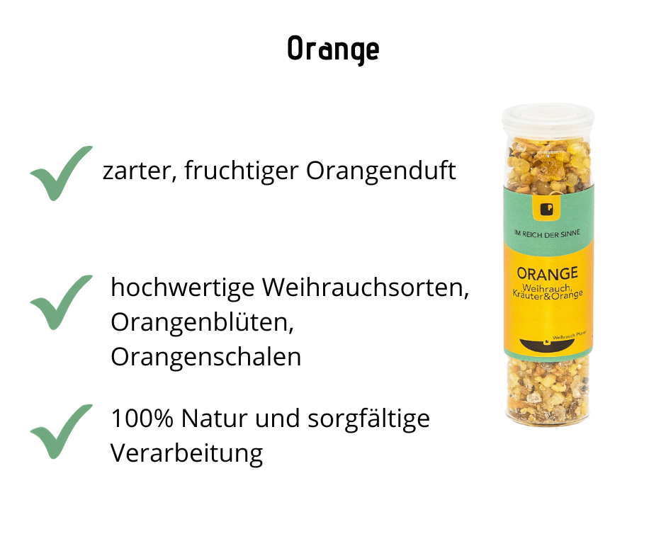 Orange - Weihrauch mit Kräutern, zarter, fruchtiger Orangenduft - Hausapotheke - Apotheke Zaversky