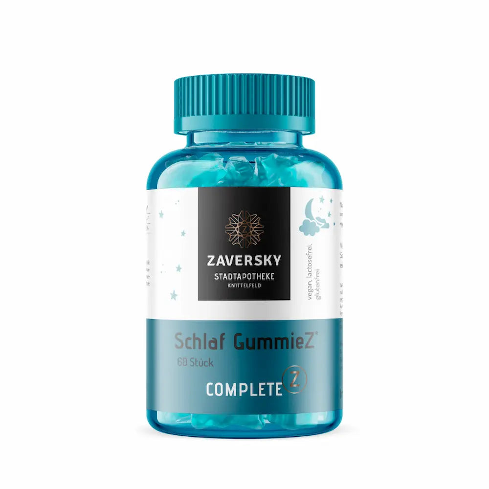Zaversky Schlaf GummieZ Complete in türkiser Dose mit 60 Stück, vegan, lactosefrei und glutenfrei, Stadtapotheke Knittelfeld