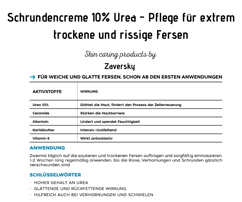 Schrundencreme 10% Urea - für extrem trockene und rissige Fersen - Kosmetika - Apotheke Zaversky