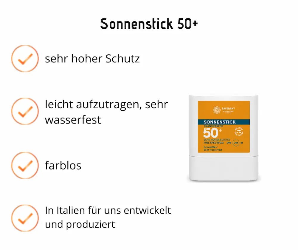 Sonnenstick - LSF 50 - sehr hoher Schutz, farblos, sehr wasserfest, für empfindliche Hautpartien - Kosmetika - Apotheke Zaversky