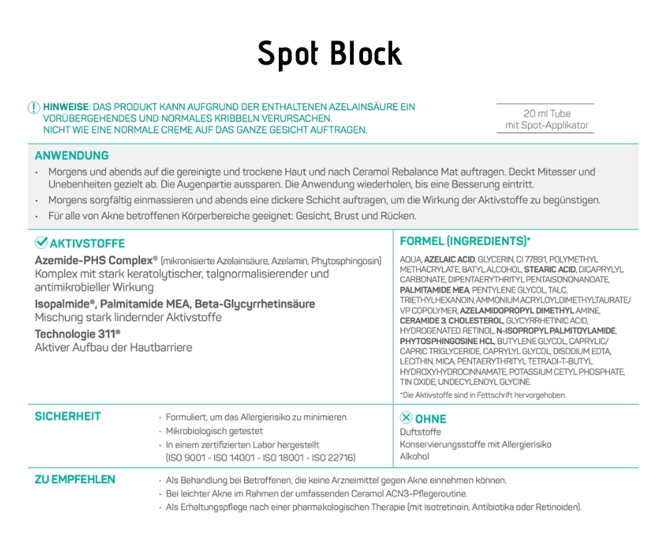 Spot Block - Ceramol ACN3 - Konzentrierte Creme gegen Unreinheiten - Kosmetika - Apotheke Zaversky
