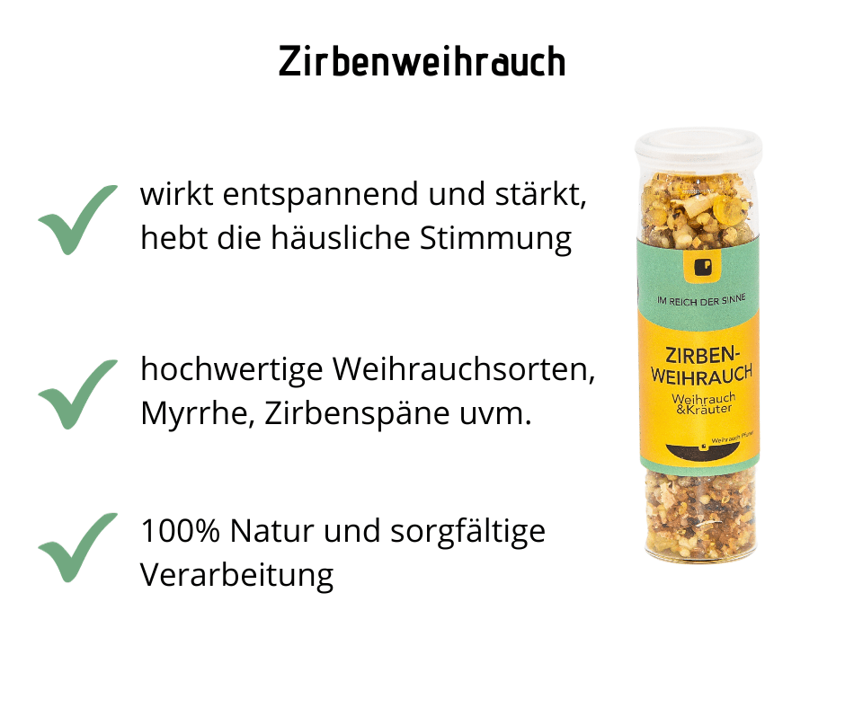 Zirbenweihrauch - Weihrauch mit Kräutern, entspannend und hebt die häusliche Stimmung - Hausapotheke - Apotheke Zaversky