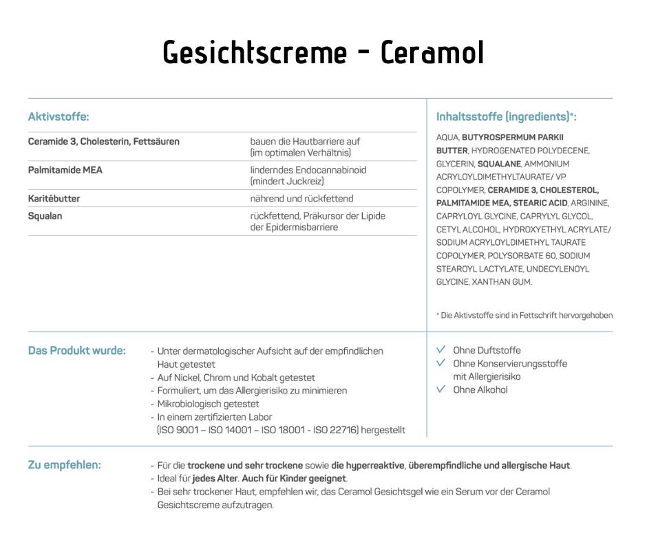 Gesichtscreme - Ceramol - nährende Gesichtscreme für trockene und sehr trockene Haut. bei Apotheke Zaversky