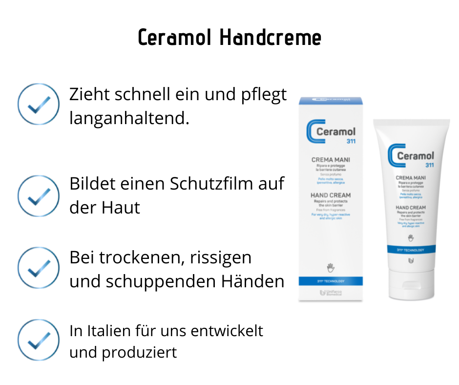 Handcreme - Ceramol - Lindernde und regenerierende Handcreme, zieht schnell ein bei Apotheke Zaversky