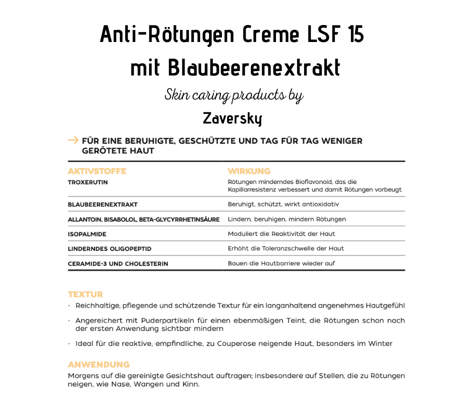 Anti - Rötungen Creme LSF 15 - mit Blaubeerenextrakt für zu Couperose neigende Haut CareZ - Kosmetika - Apotheke Zaversky