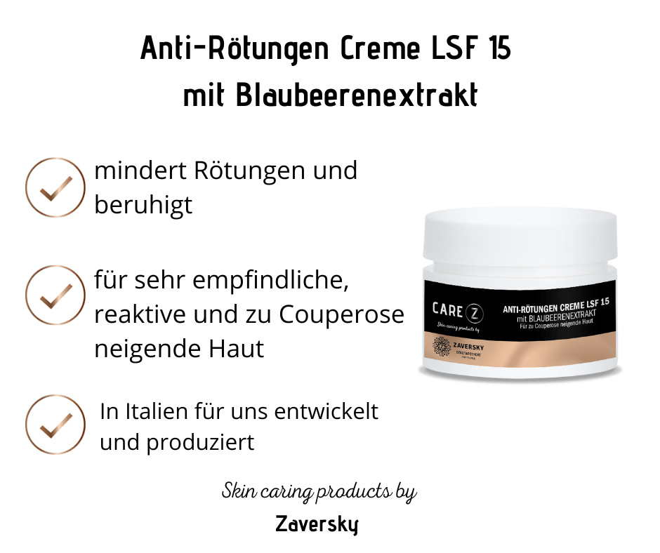 Anti - Rötungen Creme LSF 15 - mit Blaubeerenextrakt für zu Couperose neigende Haut CareZ - Kosmetika - Apotheke Zaversky