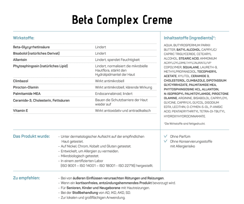 Beta Complex Creme - Ceramol - Behandlung mit entzündungshemmender Wirkung bei Ekzemen/Dermatitis und verschiedenartigen Reizungen und Entzündungen - Kosmetika - Apotheke Zaversky