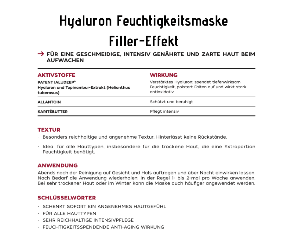 Hyaluron Feuchtigkeitsmaske - Filler - Effekt, Nachtpflege CareZ - Kosmetika - Apotheke Zaversky