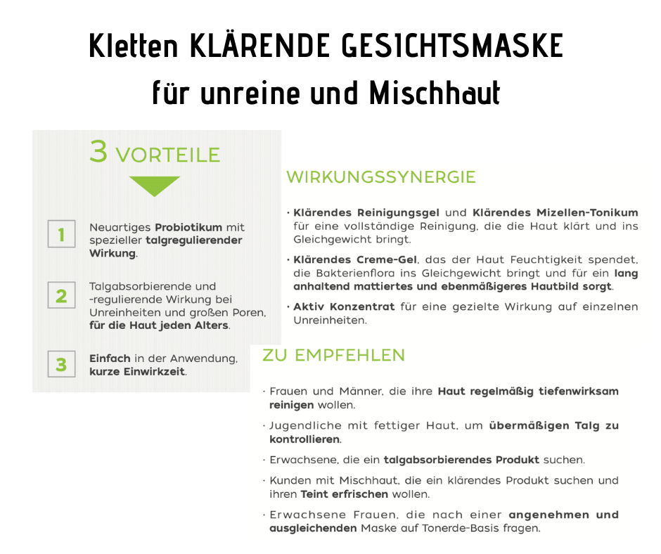 Kletten KLÄRENDE GESICHTSMASKE für unreine und Mischhaut CareZ - Kosmetika - Apotheke Zaversky