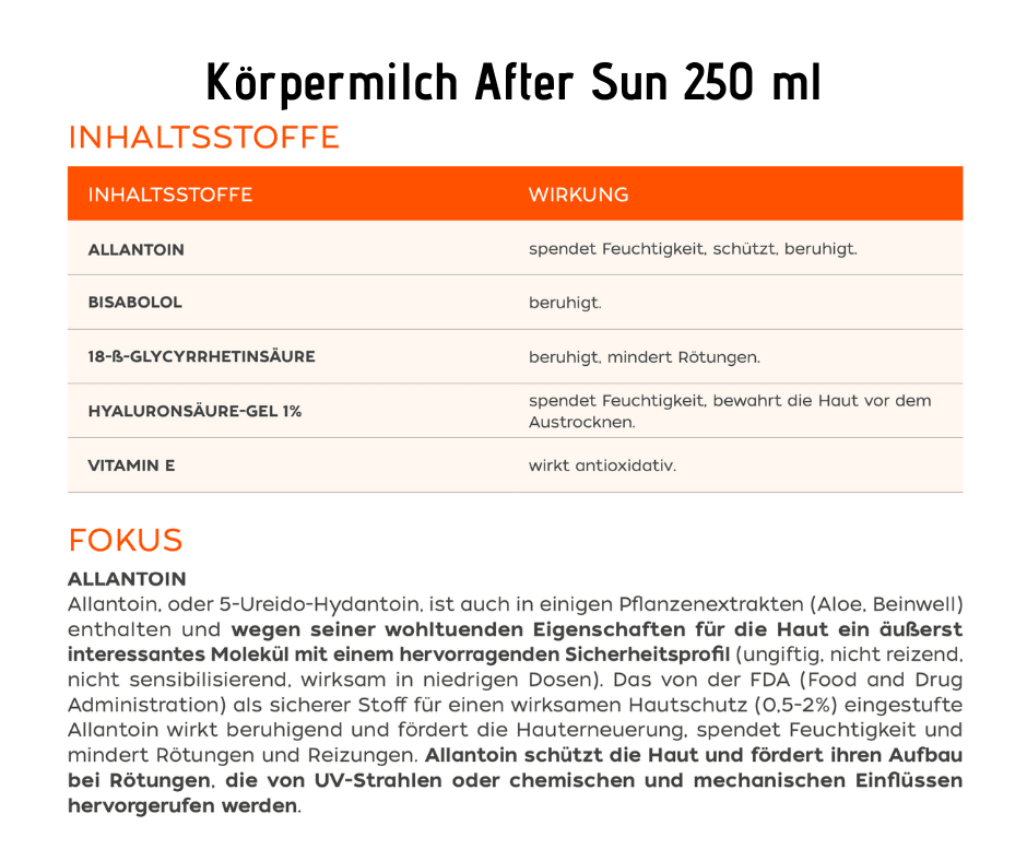 Körpermilch - After Sun beruhigend, spendet Feuchtigkeit, langanhaltende Bräune 250 ml - Kosmetika - Apotheke Zaversky