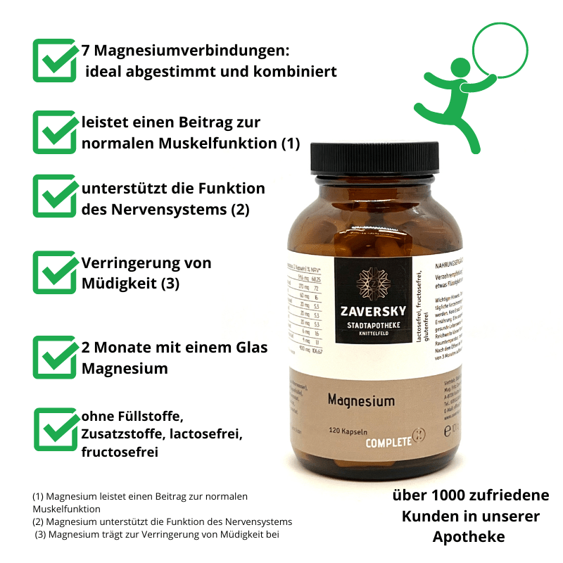 Magnesium 120 Stück - für 2 Monate - 1 Packung - Nahrungsergänzung - Apotheke Zaversky