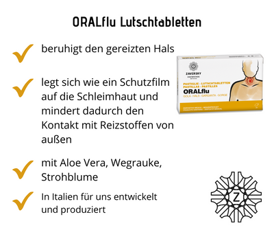 ORALflu - Lutschtabletten beruhigt den gereizten Hals bei Apotheke Zaversky