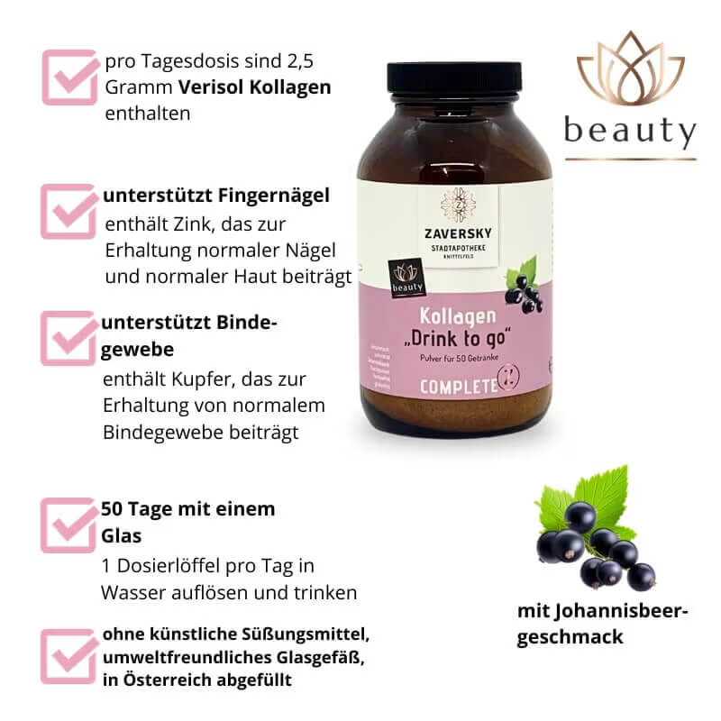 Kollagen mit Johannisbeerfruchtpulver - täglich genießen bei Apotheke Zaversky