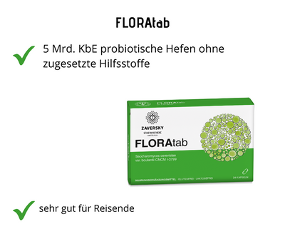 FLORAtab - probiotische Hefe, sehr gut für Reisende bei Apotheke Zaversky