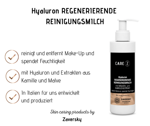 Sanfte regenerierende Reinigungsmilch mit Hyaluron - Entfernt Make-Up und spendet Feuchtigkeit bei Apotheke Zaversky