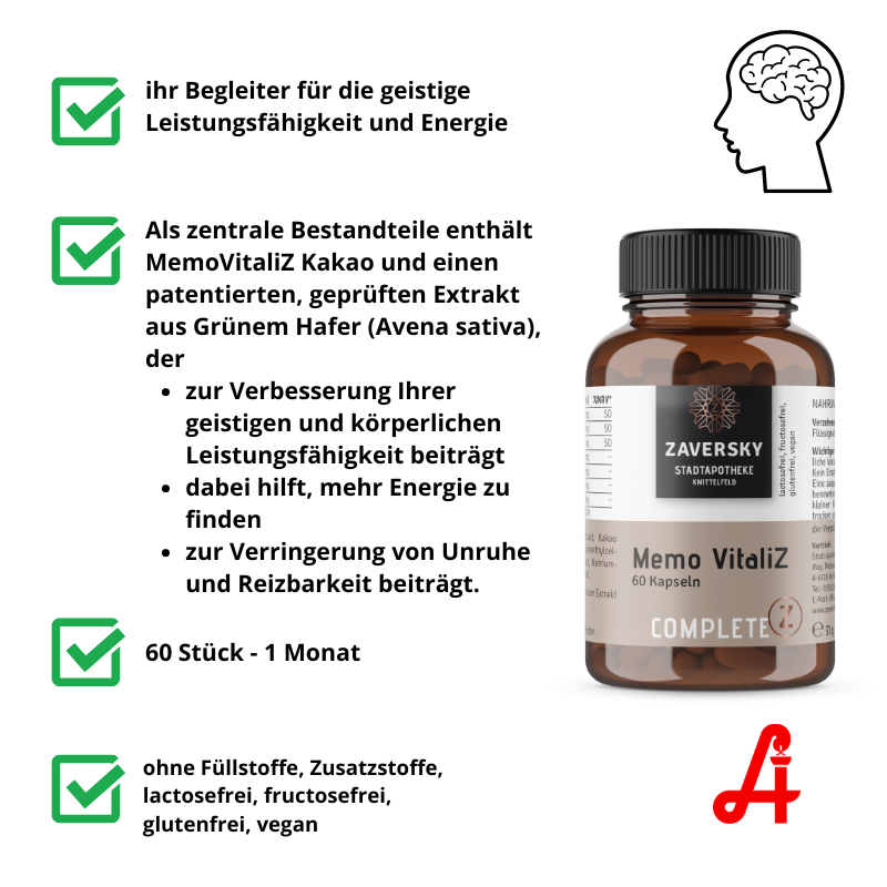 Memo VitaliZ - ihr Begleiter für die geistige Leistungsfähigkeit und Energie bei Apotheke Zaversky