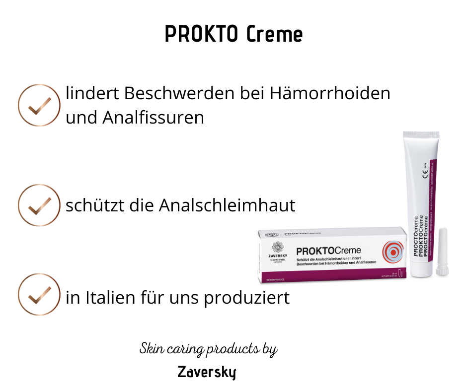 PROKTO Creme - schützt die Analschleimhaut und lindert Beschwerden bei Hämorrhoiden und Analfissuren bei Apotheke Zaversky