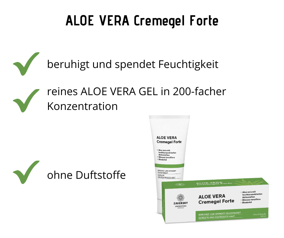 ALOE VERA Cremegel Forte - beruhigt und spendet Feuchtigkeit für gereizte und gestresste Haut bei Apotheke Zaversky