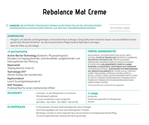 Rebalance Mat - Ceramol ACN3 - Klärende und mattierende Gel-Creme