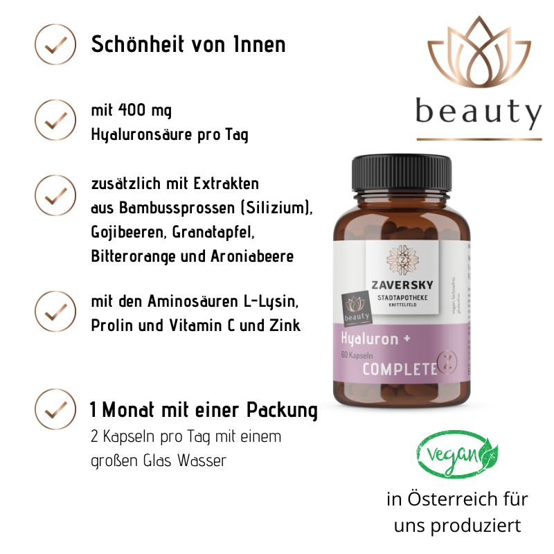 Hyaluron + Kapseln mit Zink & Aronia - vegan & rein bei Apotheke Zaversky