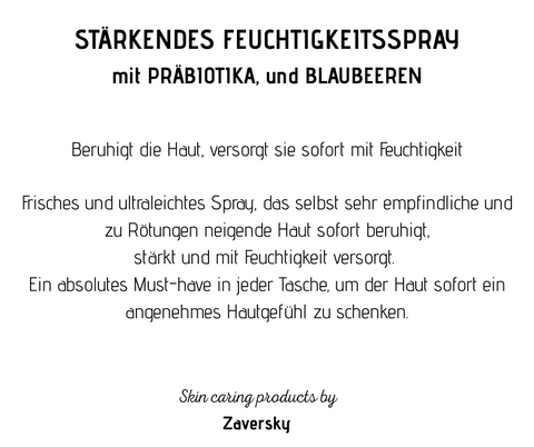 Stärkendes Feuchtigkeitsspray mit Präbiotika und Blaubeeren - beruhigende Wirkung von CareZ bei Apotheke Zaversky