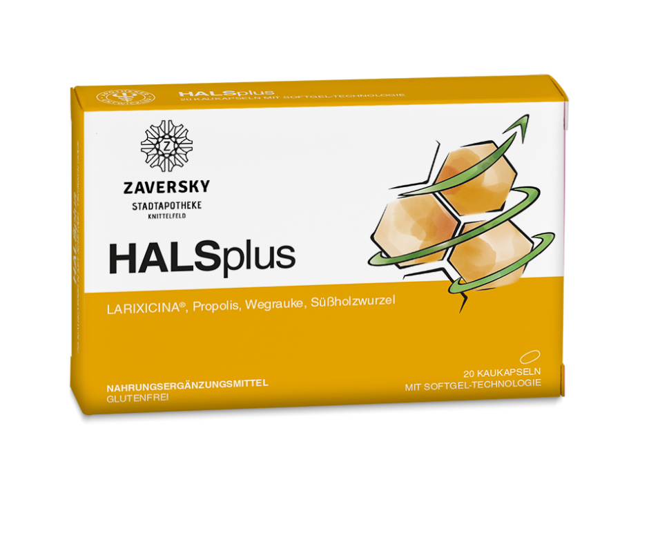 HALSplus Kaukapseln mit Lärchenextrakt, Propolis, Wegrauke und Süßholzwurzel bei Apotheke Zaversky