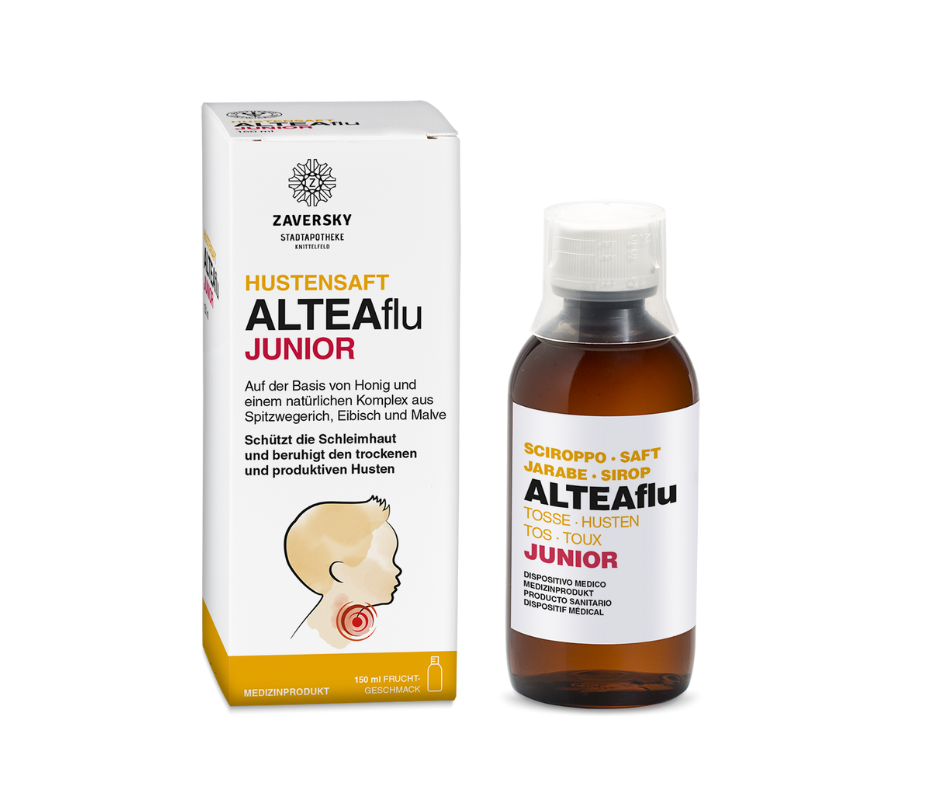 Hustensaft ALTEAflu JUNIOR- schützt die Schleimhaut und beruhigt den trockenen und produktiven Husten, ab 3 Jahren bei Apotheke Zaversky