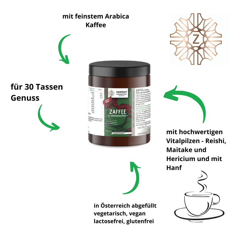 Zaffee - Energiekaffee mit Vitalpilzen für Energie, Vitalität und Nervenstärke bei Apotheke Zaversky