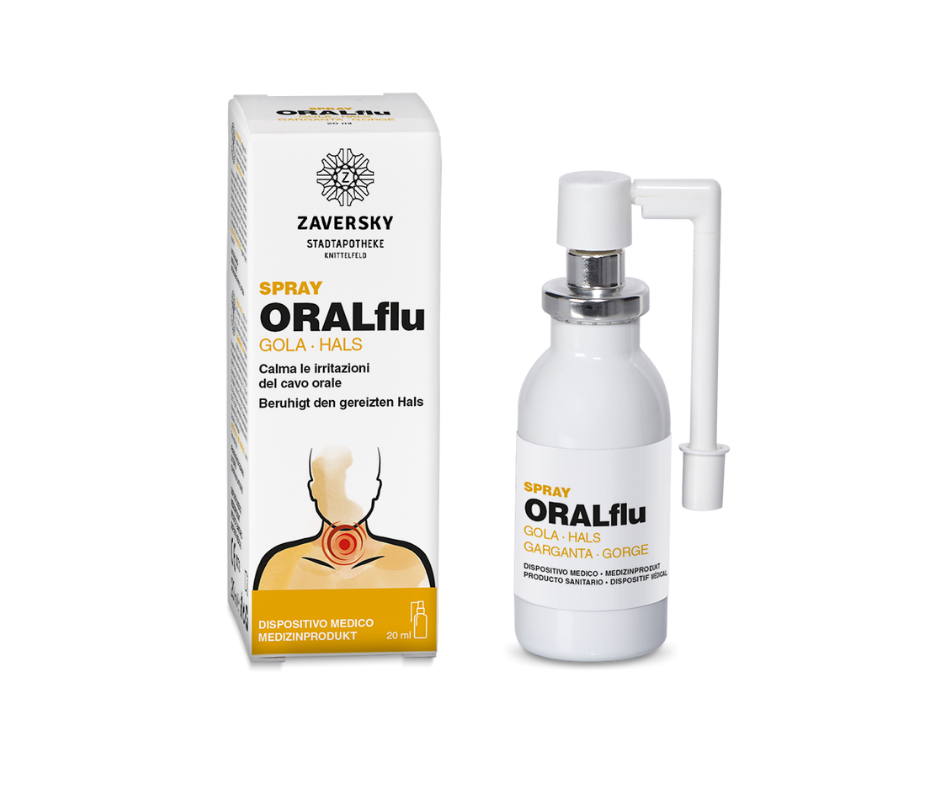 ORALflu Hals Spray mit Ringelblume, Isländisch Moos, Aloe Vera und Honig bei Apotheke Zaversky