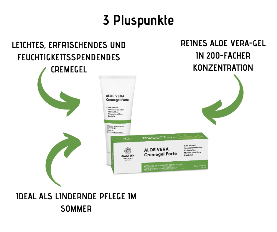 ALOE VERA Cremegel Forte - beruhigt und spendet Feuchtigkeit für gereizte und gestresste Haut bei Apotheke Zaversky