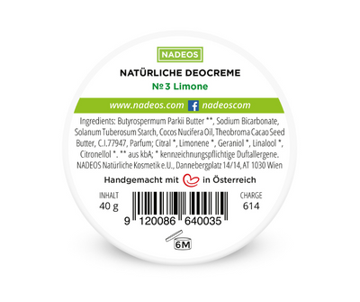 Natürliche Deocreme - NADEOS - Limone Nummer 3 bei Apotheke Zaversky