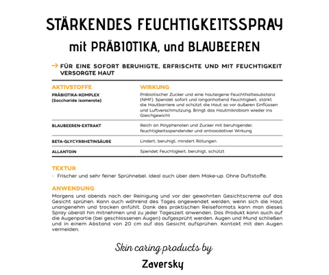 Stärkendes Feuchtigkeitsspray mit Präbiotika und Blaubeeren - beruhigende Wirkung von CareZ bei Apotheke Zaversky