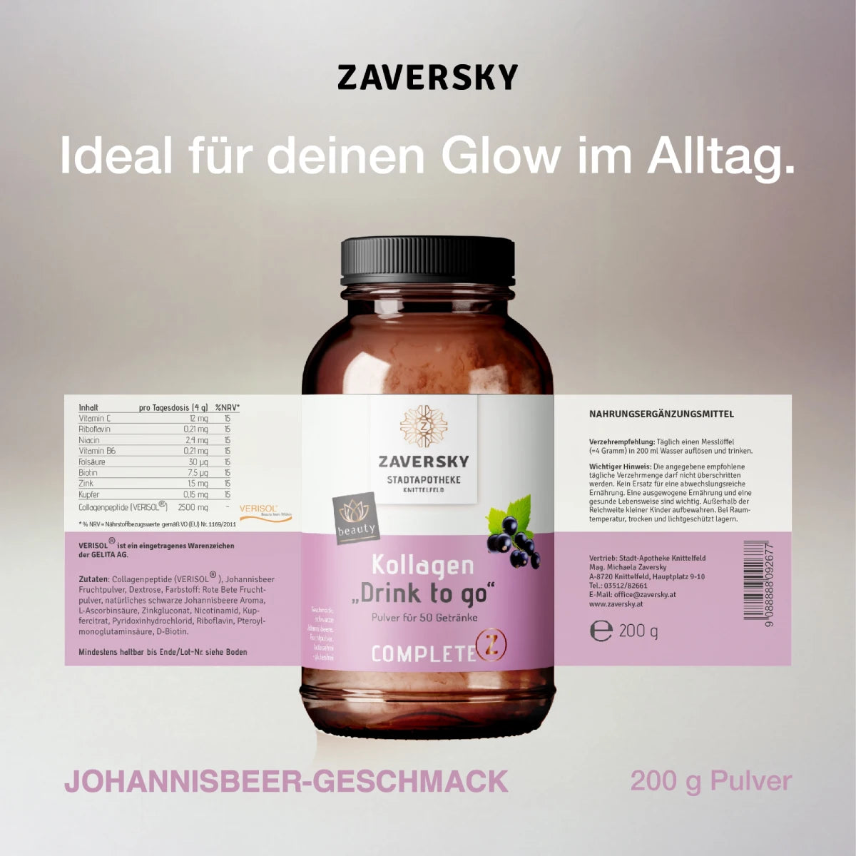 Kollagen "Drink to Go" mit Johannisbeerfruchtpulver bei Apotheke Zaversky