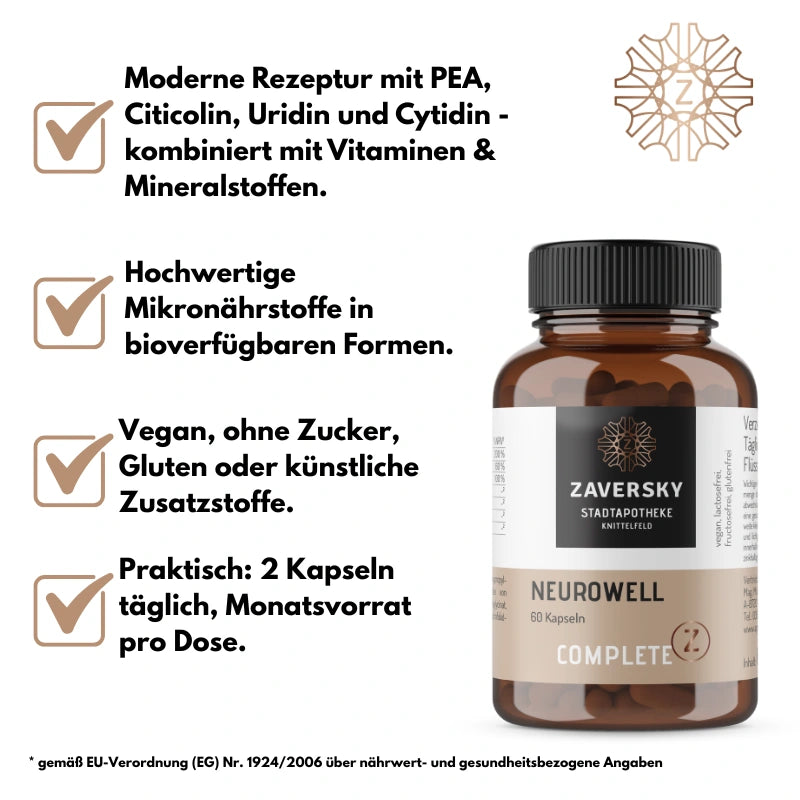 Neurowell Kapseln - der Nervenkomplex mit Citicolin & PEA - Gratis Produkt bei Apotheke Zaversky
