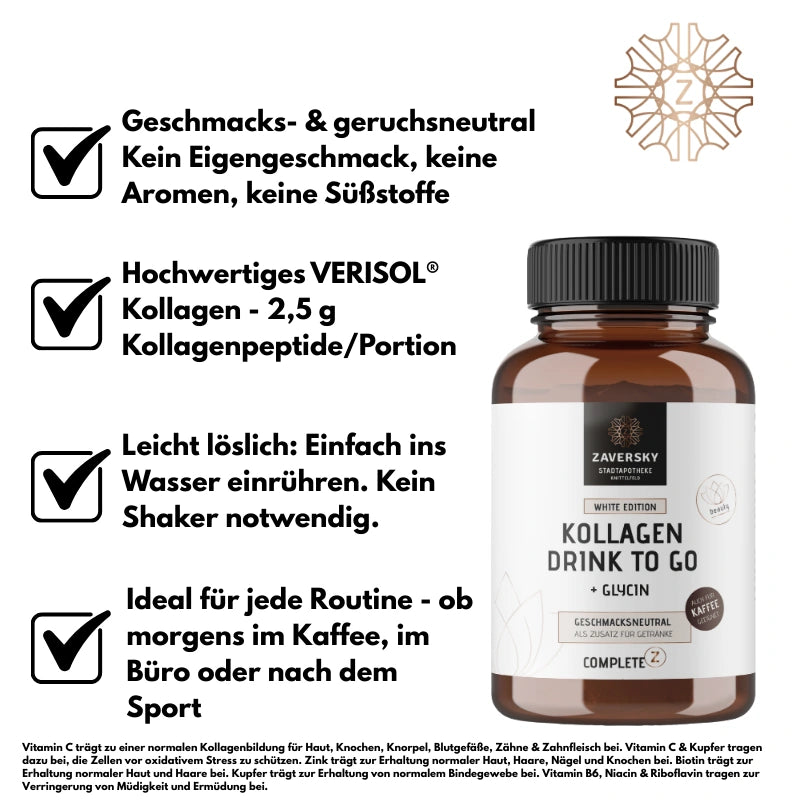 Kollagen Drink to Go "White Edition" (52 Portionen, geschmacksneutral) bei Apotheke Zaversky
