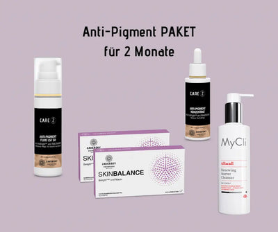 Anti-Pigment Paket für 2 Monate mit Care Z Anti-Pigment Fluid LSF 50, Konzentrat, Zaversky Skinbalance und MyCli Alfacall Cleanser
