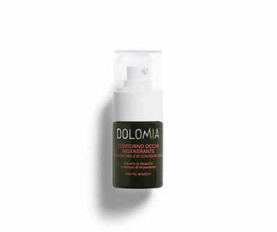  Dolomia Contorno Occhi Rigenerante Augenkonturcreme im dunklen Pumpspender mit weißem Kopf und transparenter Kappe, Vorderansicht