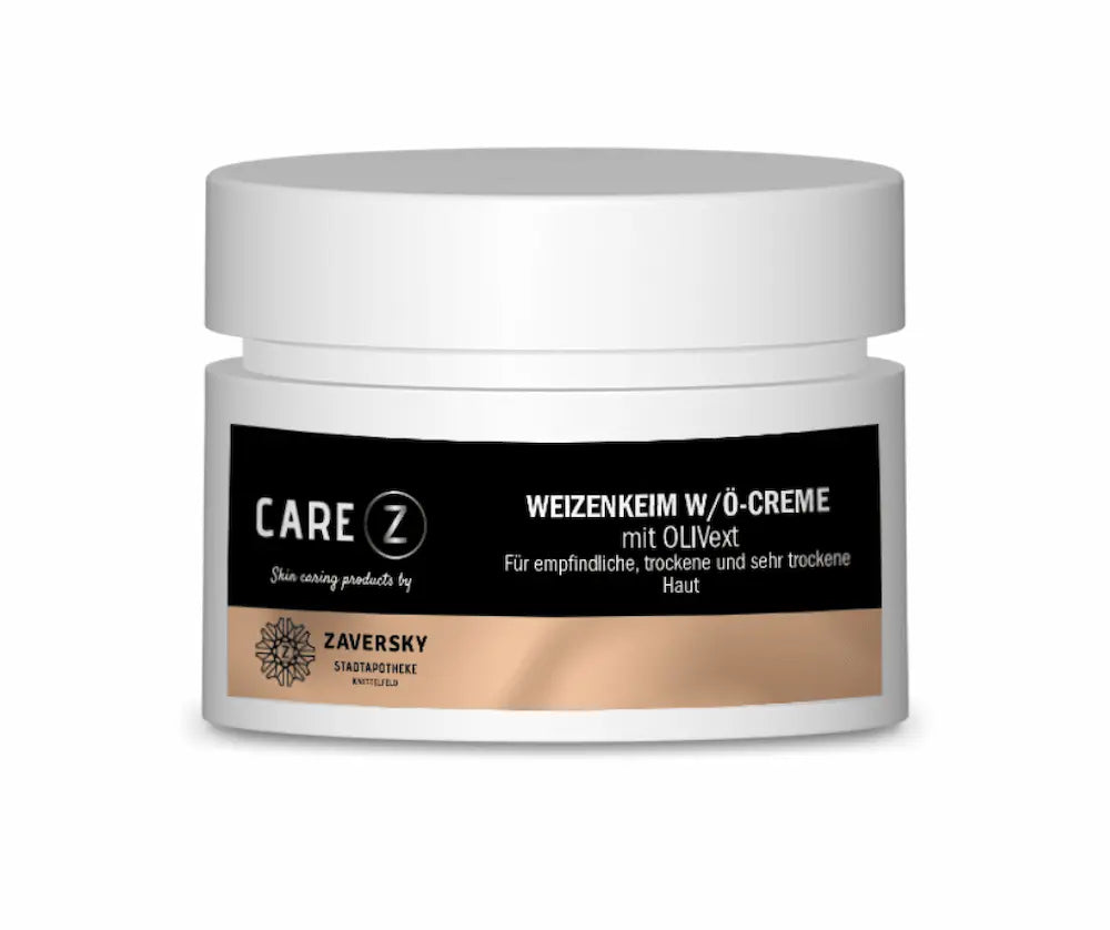 Care Z Weizenkeim W/Ö-Creme mit OLIVext im weißen Tiegel mit Schraubdeckel für empfindliche, trockene Haut, Zaversky Stadtapotheke Knittelfeld